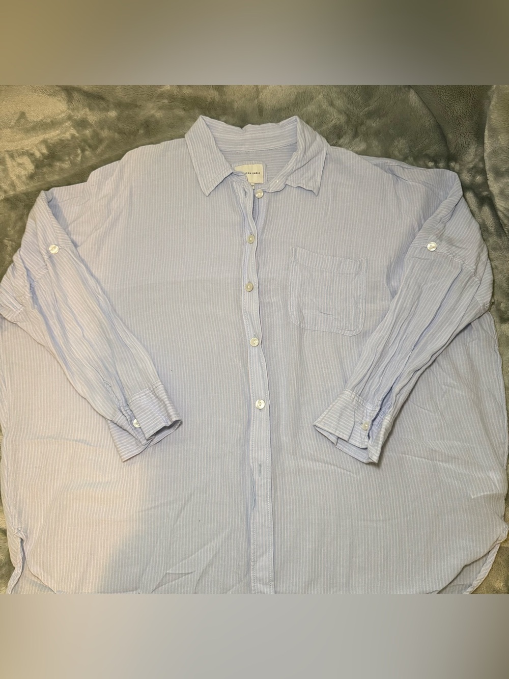 American Eagle Outfitters Oversized Light Blue Striped Button-Down Shirt